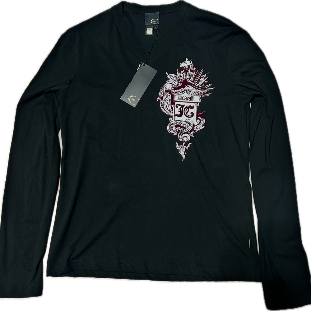 Roberto Cavalli Large Black Long Sleeve Men's Shirt